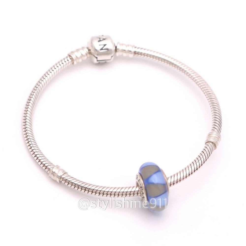 Authentic PANDORA Captivating Blue and Gray Triangles Glass Murano - Picture 5 of 9
